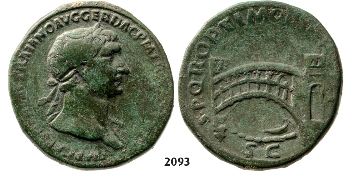 05.05.2013, Auction 2/2093. Roman Empire, Trajan, 103-­111 AD, Across Danube river Æ Sestertius (Struck 107-­110 AD) Rome, Bronze (20.86g)