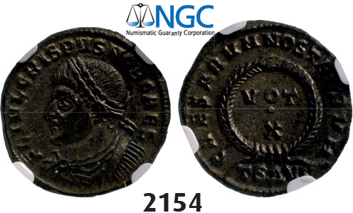 05.05.2013, Auction 2/2154. Roman Empire, Crispus, 316-326, Æ3 (Nummus) (Struck 324 AD) Thessalonica, Billon (2.65g), NGC MS