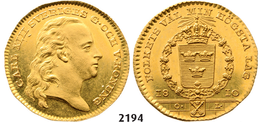 05.05.2013, Auction 2/2194. Sweden, Karl XIII, 1809­-1818, Dukat 1810-­O/L, Stockholm, GOLD