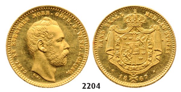 05.05.2013, Auction 2/2204. Sweden, Carl XV, 1859-­1872, Dukat 1867­-S/T, Stockholm, GOLD