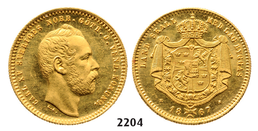 05.05.2013, Auction 2/2204. Sweden, Carl XV, 1859-­1872, Dukat 1867­-S/T, Stockholm, GOLD