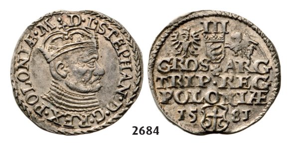 05.05.2013, Auction 2/2684. Poland, Stefan Bathory, 1575­-1586, 3 Groschen (Trojak)1581, Olkusz, Silver