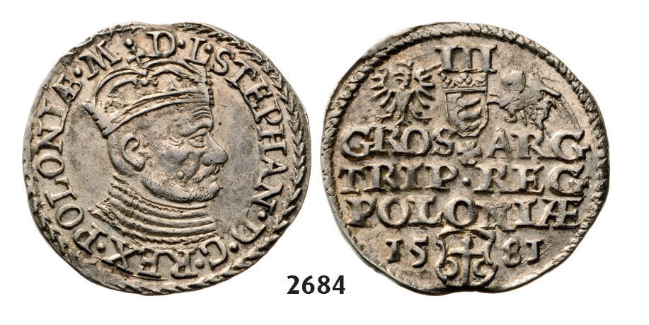 05.05.2013, Auction 2/2684. Poland, Stefan Bathory, 1575­-1586, 3 Groschen (Trojak)1581, Olkusz, Silver
