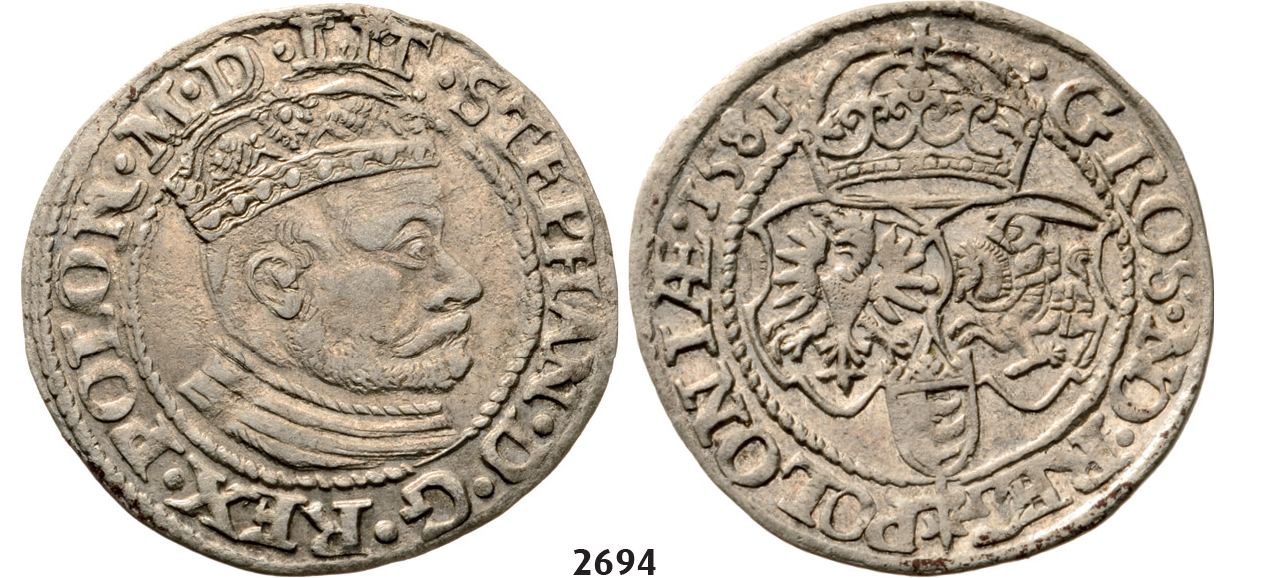 05.05.2013, Auction 2/ 2694. Poland, Stefan Bathory, 1575­-1586, Groschen (Grosz) 1581, Olkusz, Silver