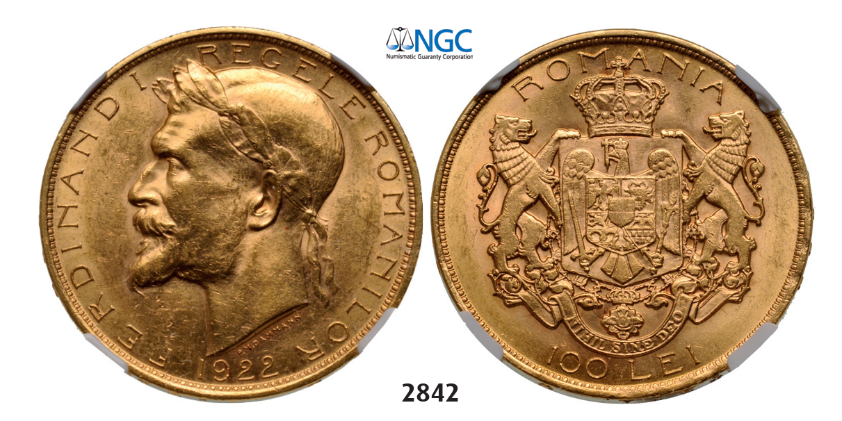 05.05.2013, Auction 2/2842. Romania, Ferdinand I, 1914-­1927, 100 Lei 1922, London, GOLD, NGC MS62