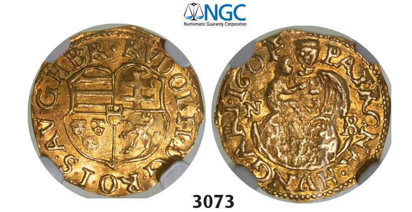 05.05.2013, Auction 2/3073. Transylvania, Habsburg occupation under Rudolph II, 1598­-1604, ¼ Ducat (Denar struck in gold) 1601­-NB, Nagybanya, GOLD, NGC MS62
