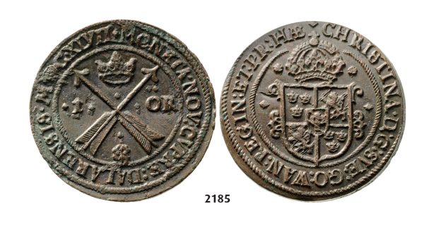 2185. Sweden, Kristina, 1632-­1654, 1 Öre 1647, Avesta, Copper