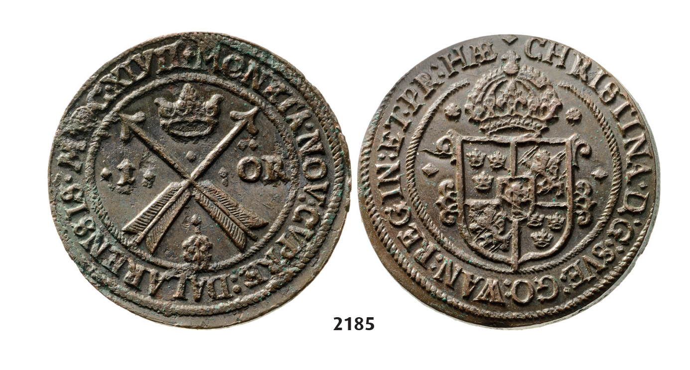 2185. Sweden, Kristina, 1632-1654, 1 Öre 1647, Avesta, Copper