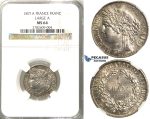 2432. France, Third Republic, 1871-1940, Franc 1871-A (Large A) Paris, Silver, NGC MS64