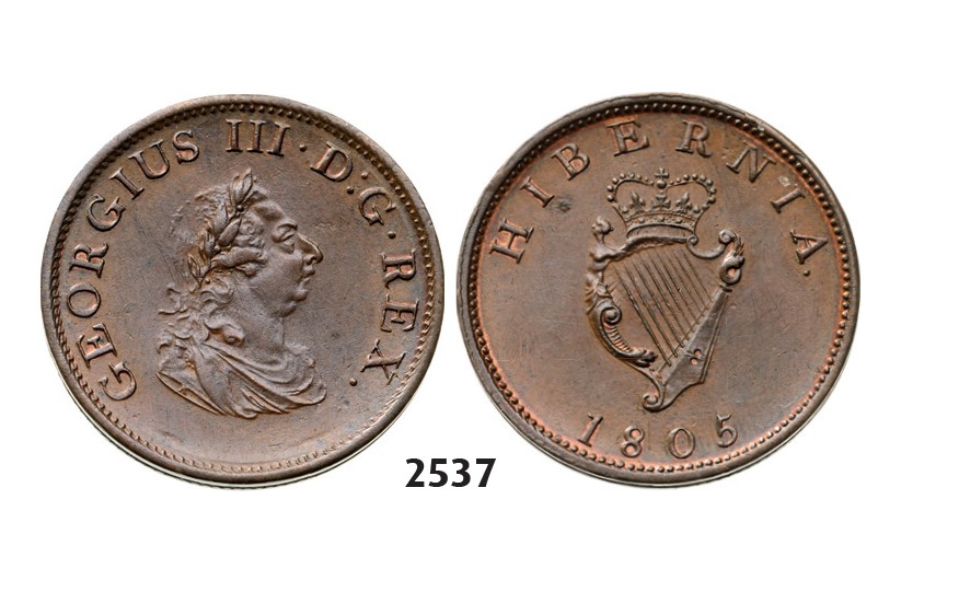 2537. Ireland, George III, 1760-1820, Half Penny 1805, Soho (Birmingham) Copper,