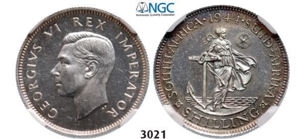 3021. South Africa, Union of South Africa, George VI, 1936-­1952, Shilling 1944, Pretoria, Silver, NGC PF63