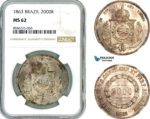 AL315, Brazil, Pedro II, 2000 Reis 1863, Rio de Janeiro Mint, Silver, NGC MS62