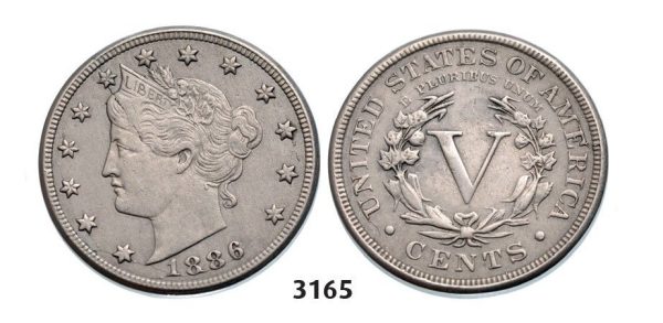 3165, United States, Liberty Nickel (5 Cents) 1886, Dark Grey Toning, High Grade