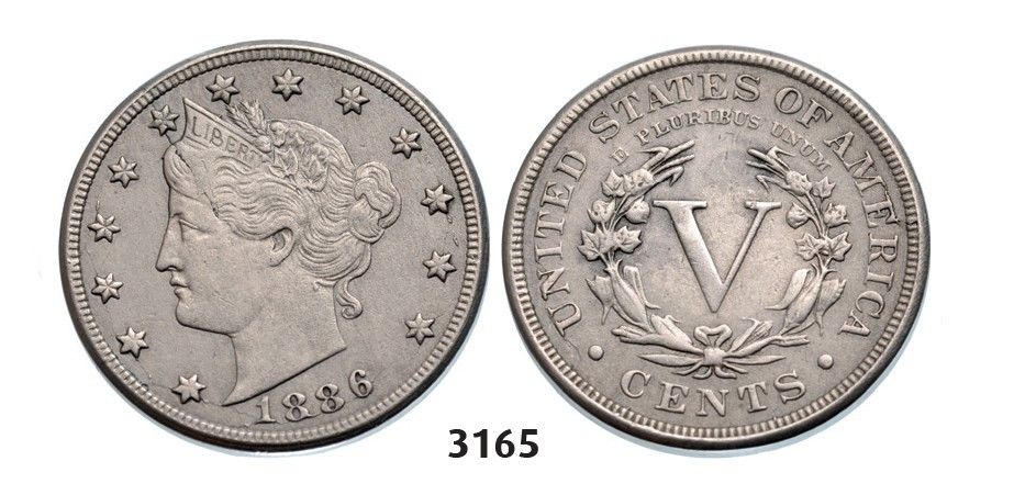 3165, United States, Liberty Nickel (5 Cents) 1886, Dark Grey Toning, High Grade