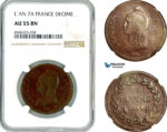 AL317, France, First Republic, 1 Decime L'An 7 A, Paris Mint, NGC AU55BN