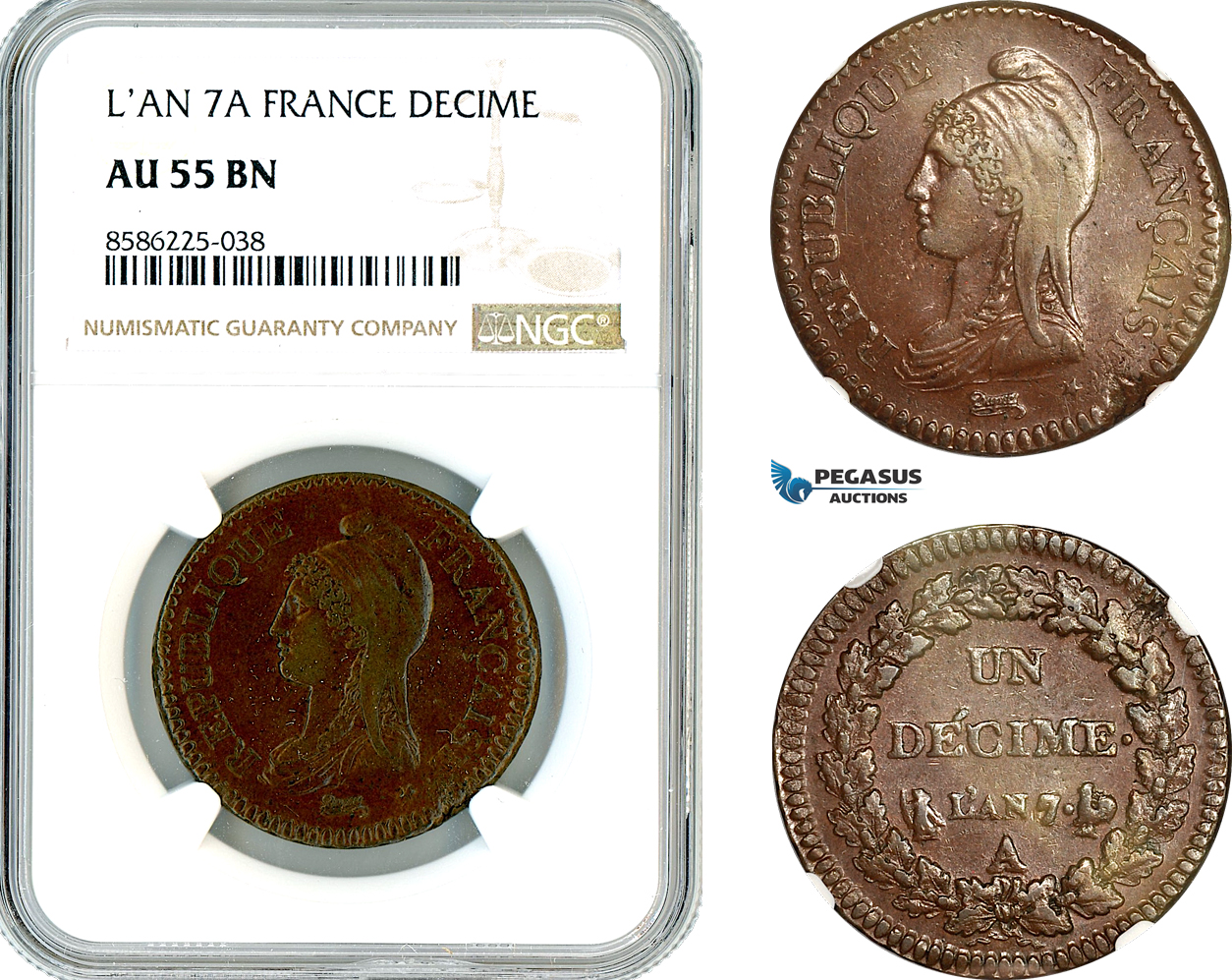 AL317, France, First Republic, 1 Decime L'An 7 A, Paris Mint, NGC AU55BN
