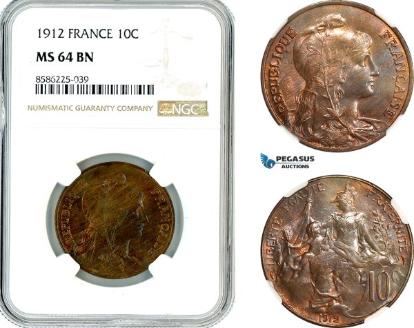 AL318, France, Third Republic, 10 Centimes 1912, Paris Mint, NGC MS64BN