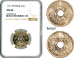 AL319, France, Third Republic, 25 Centimes 1927, Paris Mint, NGC MS66, Top Pop and single finest graded!