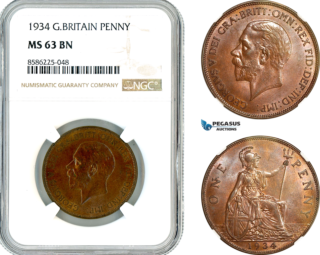 AL326, Great Britain, George V, 1 Penny 1934, London Mint, NGC MS63BN