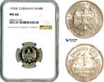 AL328, Germany, Third Reich, 1 Reichsmark 1934 E, Muldenhütten Mint, NGC MS66, Top Pop and single finest!