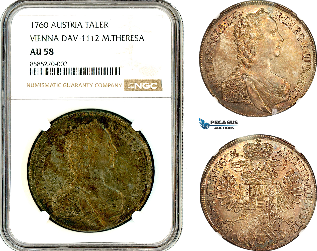 AL334, Austria, Maria Theresia, Taler 1760, Vienna Mint, DAV-1112 Silver, NGC AU58