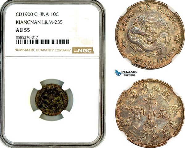 AL338, China, Kiangnan, 7.2 Candareens (10C) 1900, Silver, L&M 235, NGC AU55
