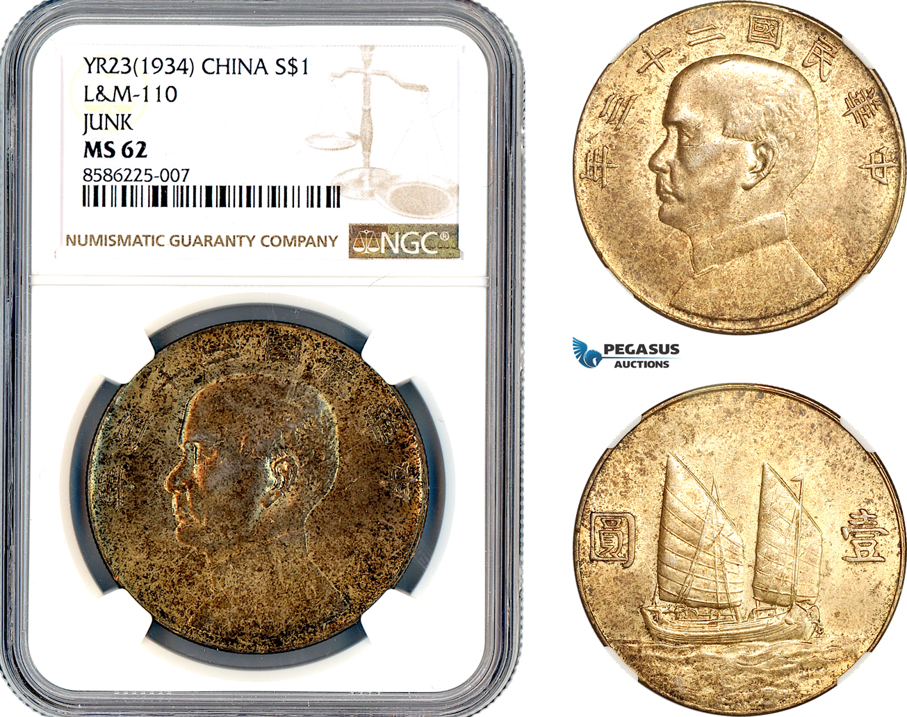 AL342, China, "Junk" Dollar Yr. 23 (1934), Silver, L&M-110, NGC MS62