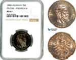 AL348, Germany, Prussia, Friedrich III, 2 Mark 1888 A, Berlin Mint, Silver, NGC MS62