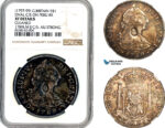 AL349, Great Britain, George III "Emergency Dollar" 1797-99, Oval countermark of George III on Peru Charles IV, 8 Reales 1789 LIMAE, Silver, NGC XF Details