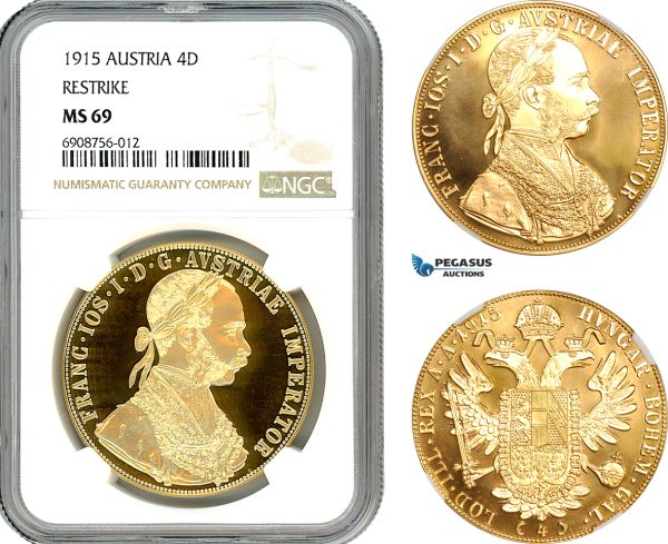 A10-35, Austria, Franz Joseph, Restrike 4 Ducats 1915, Vienna Mint, Gold, NGC MS69