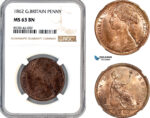 AL350, Great Britain, Victoria, 1 Penny 1862, London Mint, NGC MS63BN