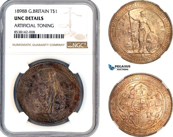 AL351, Great Britain, Trade Dollar 1898 B, Bombay Mint, Silver, NGC UNC Details