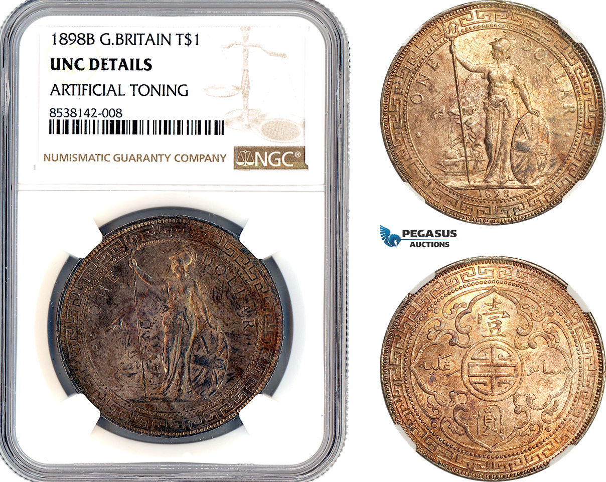 AL351, Great Britain, Trade Dollar 1898 B, Bombay Mint, Silver, NGC UNC Details