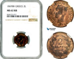 AL352, Greece, George I, 2 Lepta 1869 BB, Strasbourg Mint, NGC MS62RB