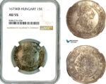 AL354, Hungary, Leopold I, 15 Krajczar 1675 KB, Kremnitz Mint, Silver, NGC AU55