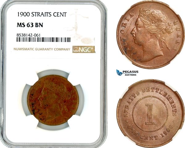 AL361, Straits Settlements, Victoria, 1 Cent 1900, London Mint, NGC MS63BN