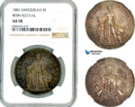 AL362, Switzerland, 5 Francs 1885, Bern Shooting Festival, Bern Mint, Silver, NGC AU58