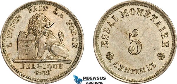 A7/81, Belgium, Leopold I, ESSAI 5 Centimes 1859, Dup. 682, UNC