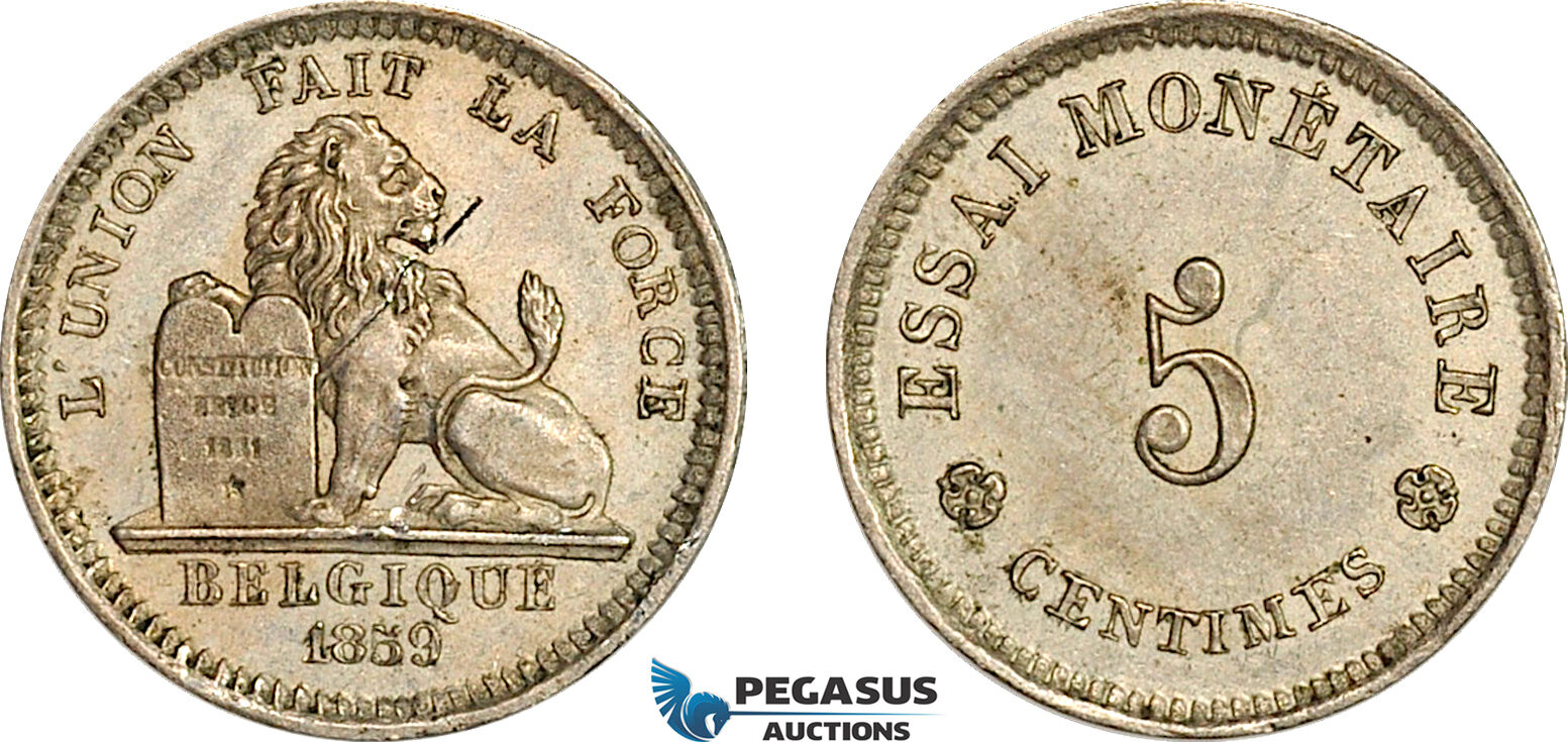 A7/81, Belgium, Leopold I, ESSAI 5 Centimes 1859, Dup. 682, UNC