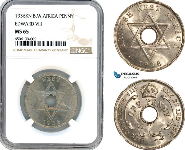 A7/90, British West Africa, Edward VIII, Penny 1936 KN, Kings Norton, Birmingham Mint, KM# 16, NGC MS65