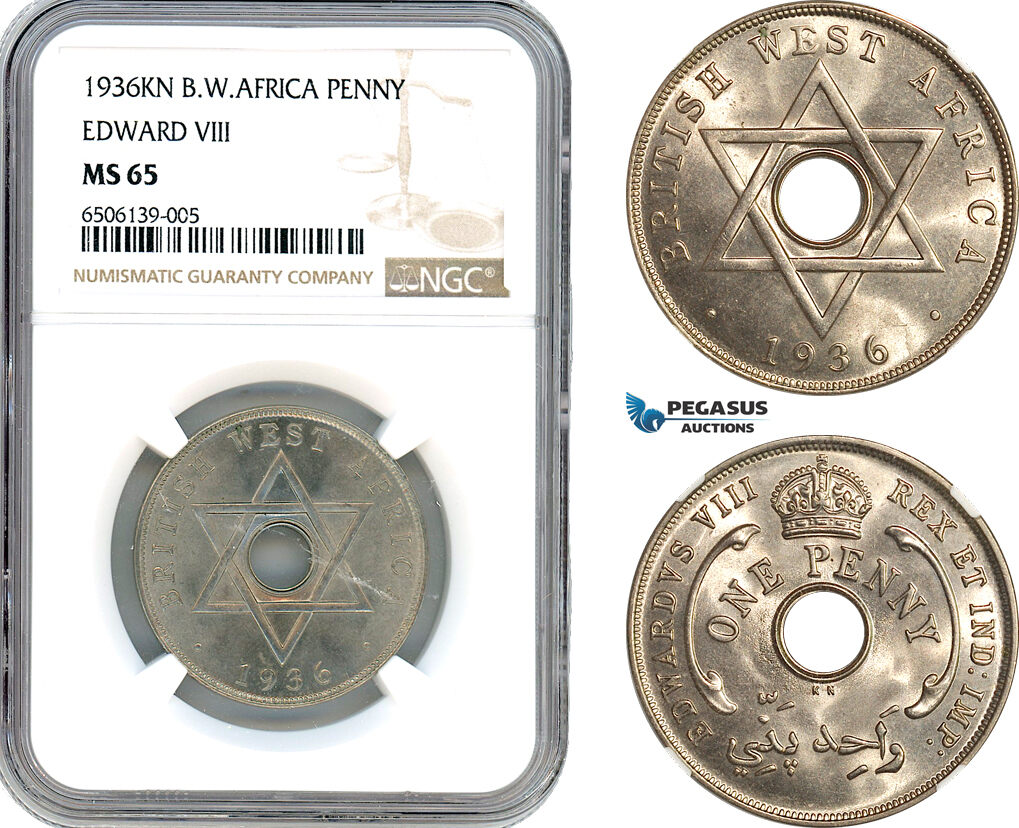 A7/90, British West Africa, Edward VIII, Penny 1936 KN, Kings Norton, Birmingham Mint, KM# 16, NGC MS65