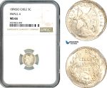 A10-142, Chile, 5 Centavos 1896 SO, Santiago Mint, Silver, Small 6, KM# 155.5, NGC MS66, Top Pop!