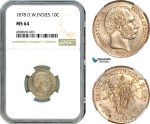 A10-173, Denmark, Danish West Indies, Christian IX, 10 Cents 1878, Copenhagen Mint, Silver, KM# 70, Champagne toning, NGC MS64