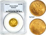 A10-191, Finland, Nicholas II of Russia, 20 Markkaa 1913 S, Helsinki Mint, Gold, Bitkin# 391, PCGS MS65