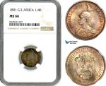 A10-246, German East Africa, Wilhelm II, 1/4 Rupie 1891, Berlin Mint, Silver, KM# 3, Amber toning, NGC MS66