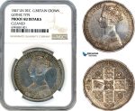 A10-259, Great Britain, Victoria, 1 Crown 1847, Gothic Type, Un Decimo Edge, Royal Mint, Silver, KM# 744, NGC Proof AU Details "Cleaned"