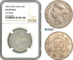 A10-293, Hong Kong, Victoria, 50 cents 1892, London Mint, Silver, KM# 9.1, Light toning, NGC AU Details "Cleaned"