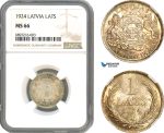 A10-334, Latvia, 1 Lats 1924, Silver, KM# 7, Multicolour toning, NGC MS66