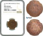 A10-349, Morocco, Moulay al-Hasan I, 1 Falus AH1306 (1888) Fes, KM# Y1, NGC UNC Details