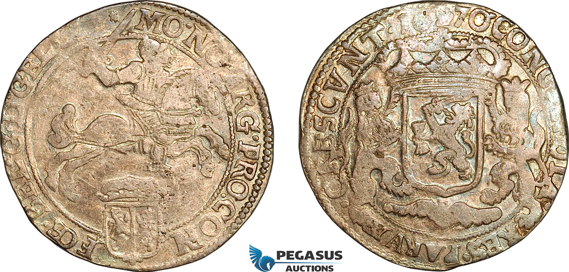 A10-355X, Netherlands, Gelderland, Ducaton (Silver Rider) 1670, Silver, (32.60g), Dav-4923, Old cabinet toning, EF